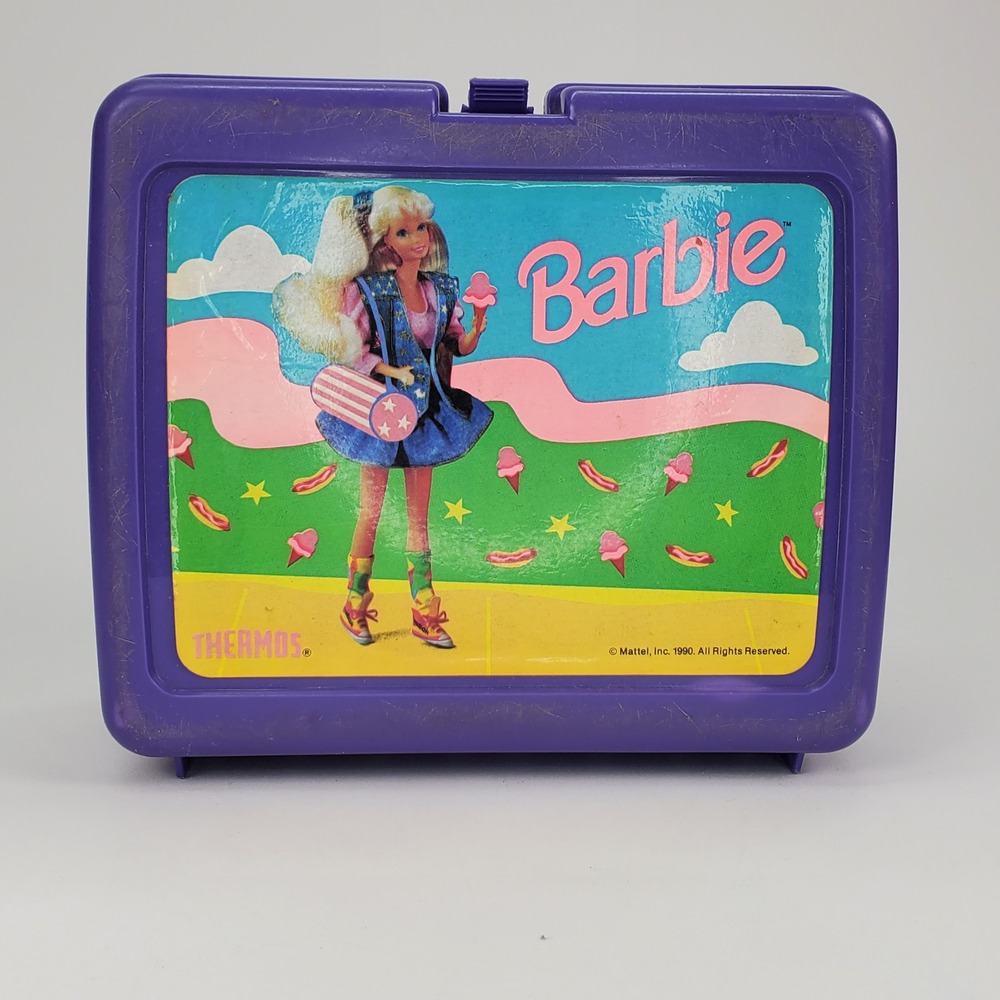 Vintage 1990 Barbieā Purple Plastic Lunch Box Thermos Brand Mattel NO THERMOS